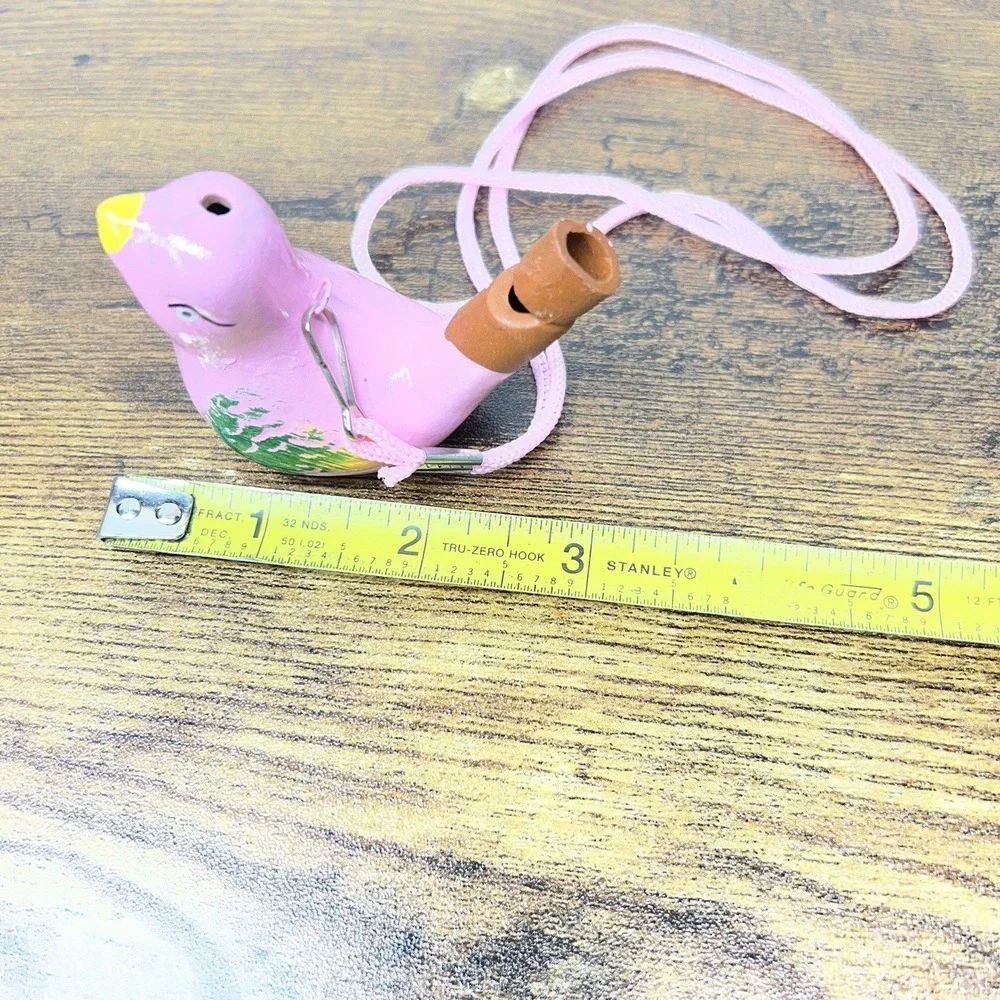 Ceramic Bird‎ Whistle Pink Folk Art Ocarina Necklace Green Yelllow
